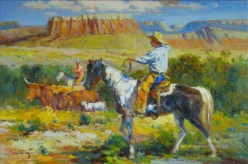 Cowboys Rinder weiden Ölgemälde